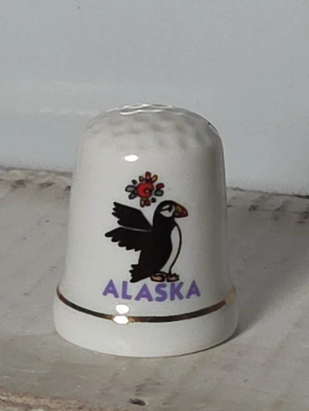 Vintage ALASKA Ceramic Thimble Penguin Alaska
